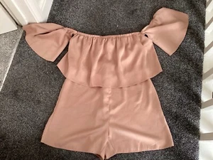 River Island Very Smart Beige Drop Shoulder short Sleeve Playsuit Size 12 - Picture 1 of 1