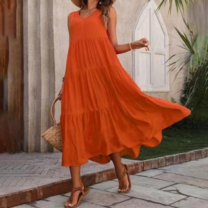 Abito lungo donna a righe estivo cotone lino donna caftano casual maxi dress - Foto 1 di 29
