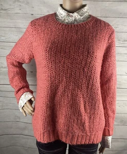 Per Una Weekend Sweater UK 12 EUR 40 Large Pink Fluffy Knit Faux Layered Collar - Picture 1 of 12