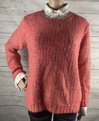 Per Una Weekend Sweater UK 12 EUR 40 Large Pink Fluffy Knit Faux Layered Collar - Image 1 of 4