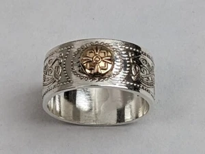 Irish Silver Celtic Warrior Shield Wedding Ring Sterling & Gold 9mm Ireland - Picture 1 of 4