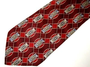 Vtg Younkers Mens Necktie Tie Burgundy Red Grey Beige Geometric 58" - Picture 1 of 4