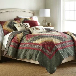 DONNA SHARP SPICE POSTAGE STAMP QUILT KING 3-PIECE SET COUNTRY COTTAGE GREEN TAN - Picture 1 of 3