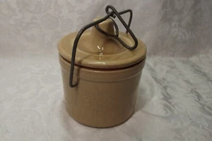 Vintage 4" Tall, 4" Round Sand Color Stoneware Crock with Latching Lock-Seal Lid - Picture 1 of 5