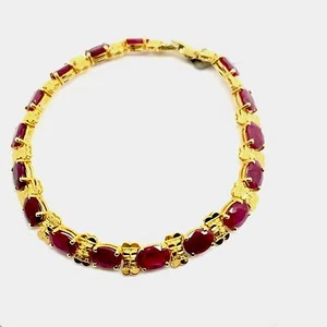 18k Yellow Gold Natural Rubies Tennis Bracelet. July Birthstone. - Picture 1 of 11