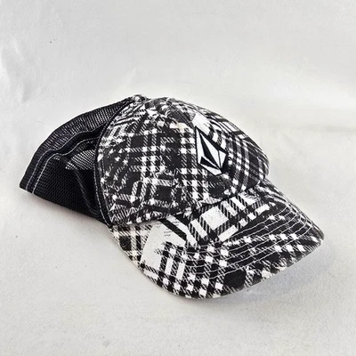 Volcom Hat Black White Plaid Mens Adjustable Mesh Trucker Cap Skate Surf Casual - Image 1 of 4