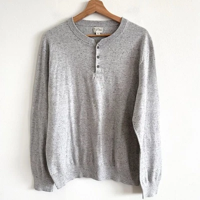 J. Crew Cotton-silk Donegal tweed light gray henley lightweight Sweater XL - Image 1 of 4