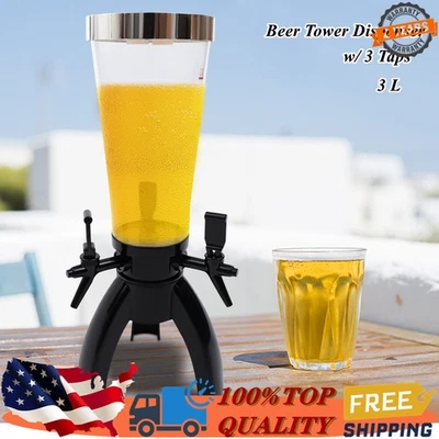3L Draft Beer Tower Dispenser Bar Cold Drink Beverage Tea Container with 3 Taps - Image 1 of 4