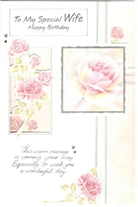 Geburtstagskarte Frau groß Blumenmuster schöner Vers 15 x 23 cm Goldfolie ausgeschnitten - Bild 1 von 2