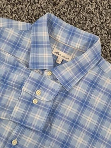 Peter Millar Shirt Mens L Plaid Linen Blend Long Sleeve Button Down Casual Blue - Picture 1 of 8