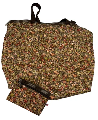 Bolso de Hombro Le Sportsac Vintage Bolso con Cremallera Marrón/Verde Floral con Bolsa EE. UU. Foto 1 de 4