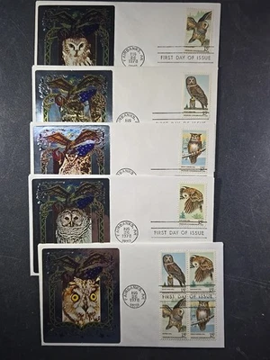 1978 AMERICAN OWLS FDC Scott# 1760-1763, 1763A Ross Silver Foil Set of 5 stk#KR8 - Image 1 of 4