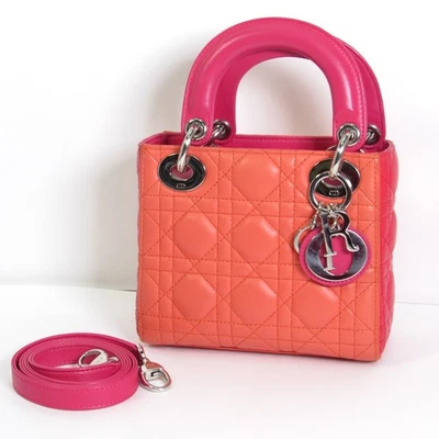 Christian Dior Lady Dior Lambskin Tri-Color Quilt Lambskin Pink/Red Handbag - Image 1 of 4