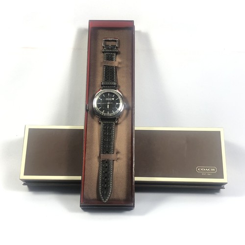 Coach Orologio Uomo Acciaio Inox Data Cinturino Pelle Nero Scatola CA.29.2.14.0374