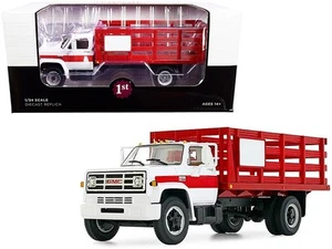 GMC 6500 Stake Truck White and Red 1/34 Diecast Model by First Gear - Picture 1 of 1