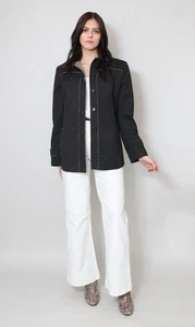 70's Vintage Black Hooded Long Sleeve Belted Ladies Mac Coat Retro Small - Picture 1 of 12