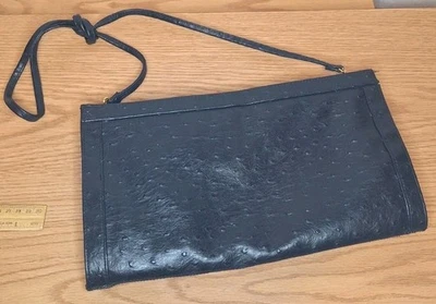 Bolso Bandolera Organizador Vintage BUENO Azul Marino Aspecto Avestruz - Nuevo sin Etiquetas Foto 1 de 4