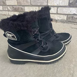 Sorel Boots Womens 9 Black Tivoli II Leather Suede Waterproof Faux Fur Lined - Picture 1 of 11