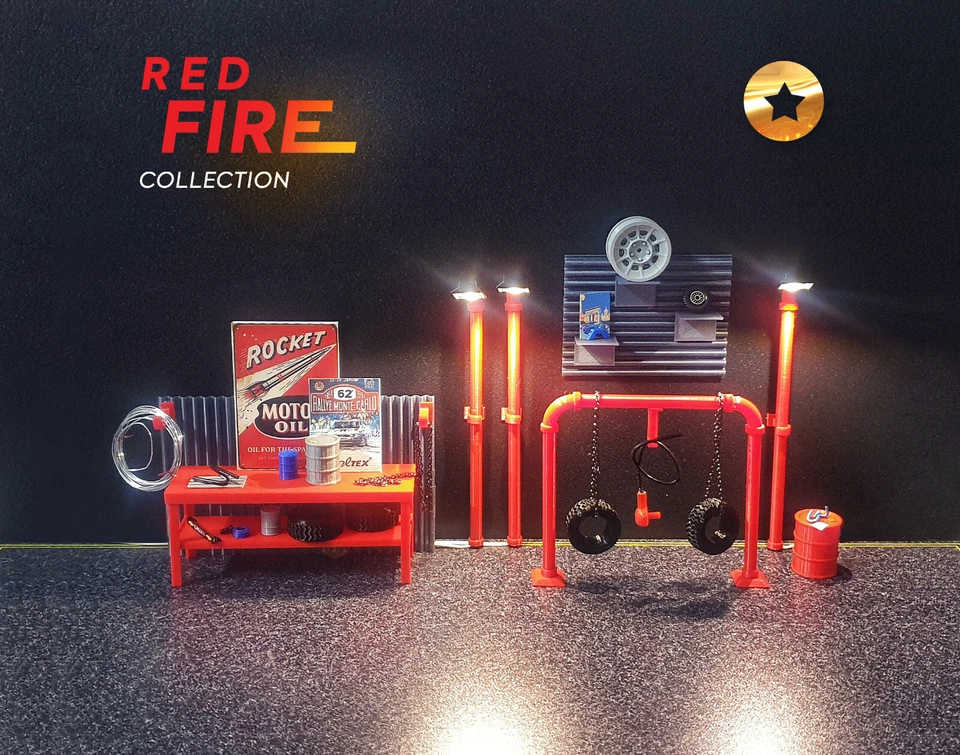 Red Fire. Collection of garage furniture. Scale 1:18. Auto service furniture. - Image 1 of 4