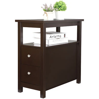 Chairside End Table with 2 Drawer Shelf Narrow Table for Living Room  - Image 1 of 4