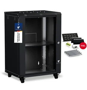19" Netzwerkschrank Serverschrank Server-Racks 16U Schwarz 600x450x785 + Zubehör - Afbeelding 1 van 7