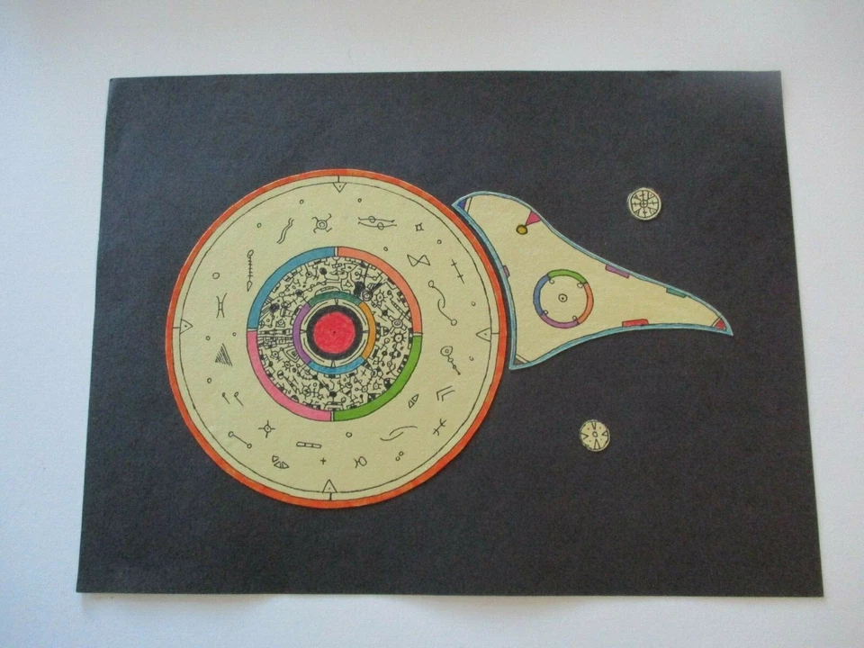 MYSTERY VINTAGE CONTEMPORARY SPACE ATOMIC MODERNIST DRAWING ALIEN CUBIST RETRO - Image 1 of 4