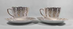 Vintage Exquisite Bone China - 22kt Gold Warranted Cups & Saucers - White & Gold - Picture 1 of 8