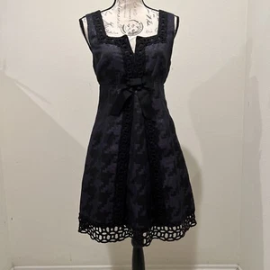 ANNA SUI Square Neck Crochet Bow Waist A-line Mini Dress Jr Size 11 - Picture 1 of 5