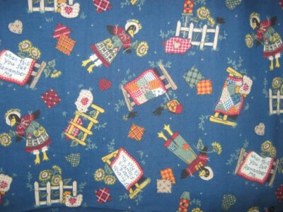 Crows Girasoles Lemas Lanzar Tela de Algodón Azul 1 Yarda x 42" Foto 1 de 4