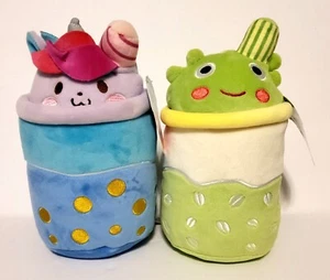 Juego de bebidas de felpa Puchi Gumi púrpura unicornio y té verde rana 7" Kawaii - Imagen 1 de 8