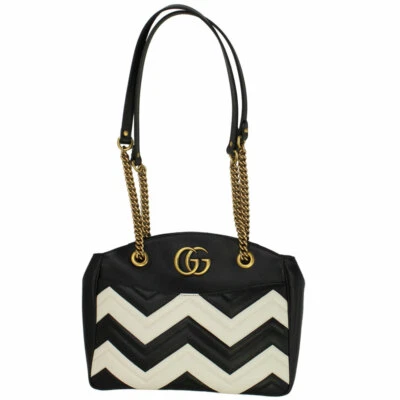 NUEVO BOLSO DE HOMBRO GUCCI GG MARMONT CADENA CUERO BLANCO Y NEGRO 443501 Foto 1 de 4