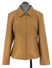 Leather Jacket Tan Vintage Y2K Real Soft Leather Zip Point Collar Fitted UK 10