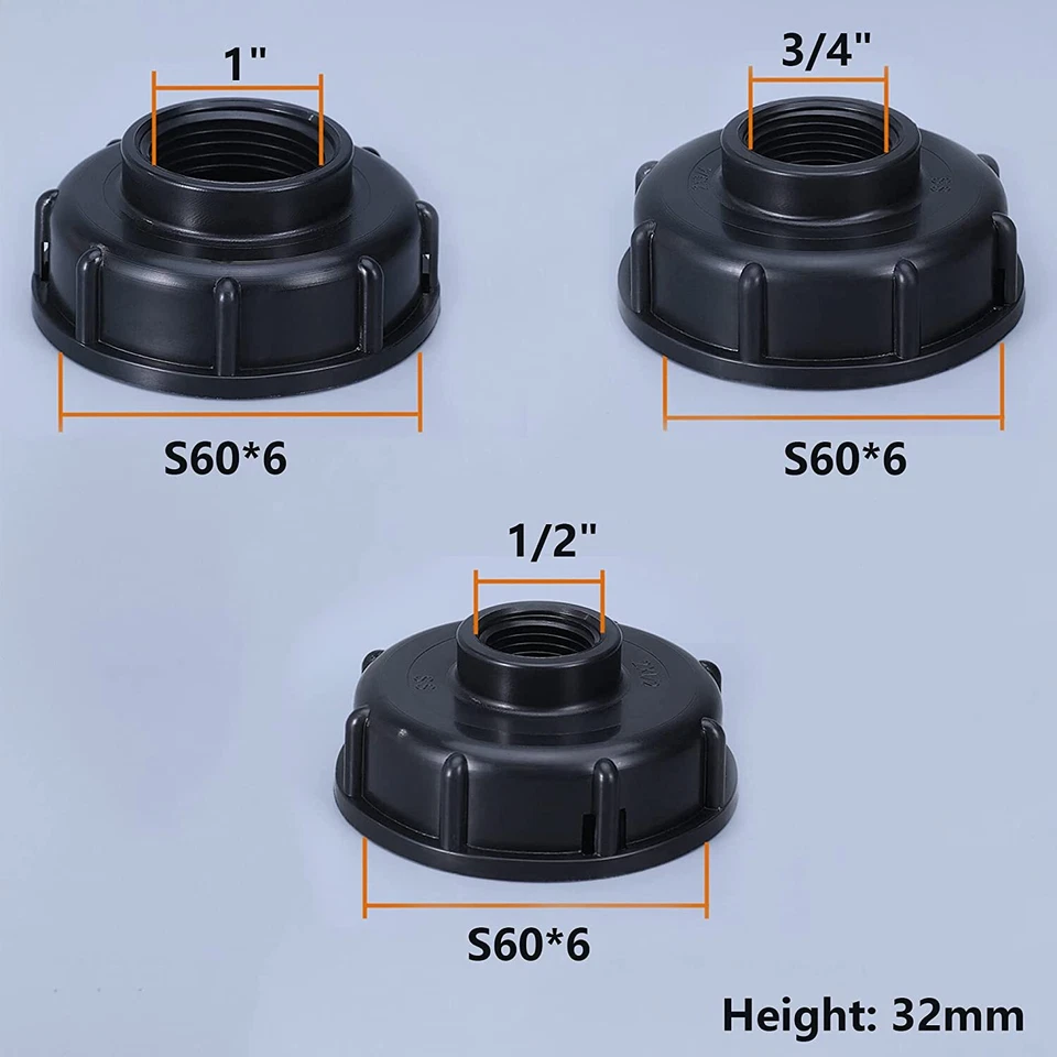MARKENLOS IBC Container Adapter Zubehör 1/2 3/4 1 Zoll Kappe Deckel Auslaufhahn Wasserhahn