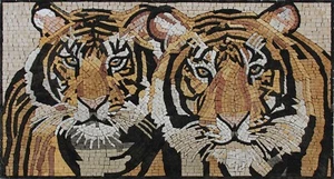 Marble Mosaic Wildlife Mural Wall Art Tile Sheet Tigers - Picture 1 of 1