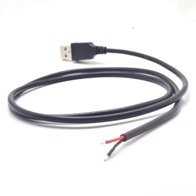 1pc 1M/3.3FT 20AWG USB 2.0 Male Plug 2pin wire DIY 5V 5A USB Pigtail Cable Black - Image 1 of 4