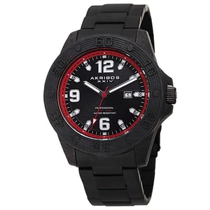 Men's Akribos XXIV AK797RD Quartz Divers Black Stainless Steel Bracelet Watch - Picture 1 of 4