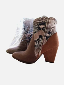 JustFab Women’s Shoes Size 11 Britta  Portabella/ Snake/ Booties / Lt Camel - Picture 1 of 10