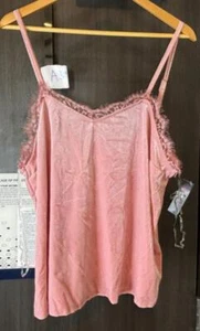 No Boundaries Blouse Top Girls XL Pink Lace Trim Sweetheart Neck Spaghetti Strap - Picture 1 of 7