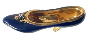 ZAPATO DE TACÓN LIMOGES FRANCIA PORCELANA AZUL COBALTO Y DORADO MINIATURA 2 1/4" DAMAS - Imagen 1 de 7