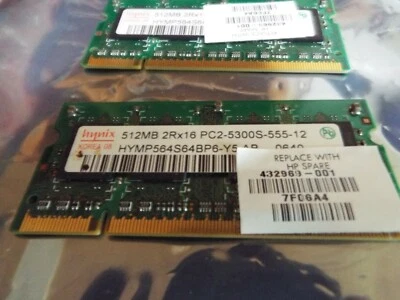Hynix Laptop Memory (2 X 512MB) 2RX16 PC2-5300S-555-12 HYMP564S64BP6-Y5 AB 0640 - Image 1 of 3