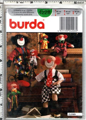 3 Differently Sized Clown Dolls Vintage BURDA Sewing Craft Pattern # 4228 SEALED - Image 1 of 2