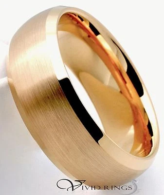 Anillo de tungsteno para hombre enchapado en oro alianza de boda biselada - 8 mm Foto 1 de 2