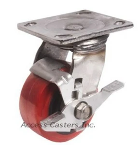 Rueda giratoria de acero inoxidable 6PSSPSB 6"" x 2"", rueda de poliuretano con freno - Imagen 1 de 1