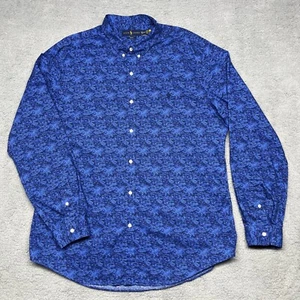 Ralph Lauren Button Down Shirt Men XXL Slim Fit Blue Floral All Over Print - Picture 1 of 15