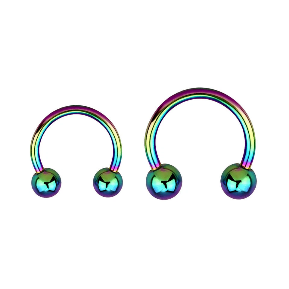 ❤ 1,6 mm Hufeisen Öl Regenbogen Bunt Basic Ohr Piercing Circular Barbell Kugeln - Bild 1 von 1