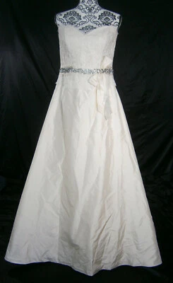 Paloma Blanca Silk Wedding Gown Bridal Dress 14 Ivory Zip Buttons Crystals A-Lin - Image 1 of 4