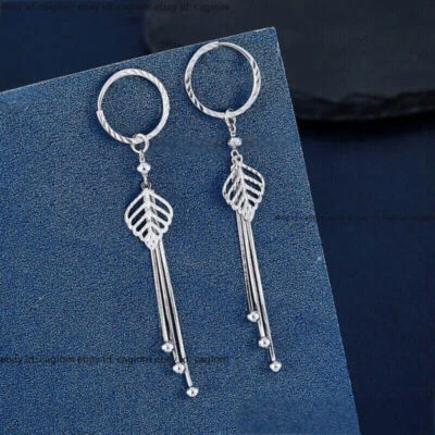 Pendientes de aro colgantes/gotas de platino puro 950 para mujer con borlas de hoja de la suerte 4,4-4,6 g Foto 1 de 4