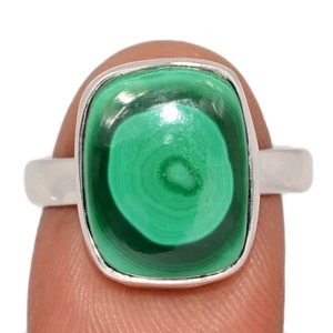 Natural Bulls Eye Malachite - Congo 925 Sterling Silver Ring Jewelry s.9 CR70043 - Picture 1 of 1