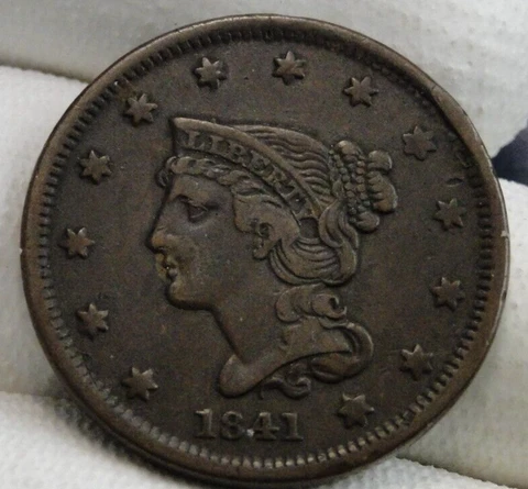 1841 Large Cent Penny Braided Hair Penny Cover
