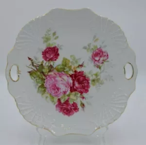 Antique Triple Crown Germany Porcelain Handled Cake Plate Rose Shell Pattern - Picture 1 of 12